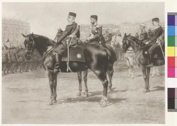 Kejser Franz Joseph I og zar Nikolaus II ved paraden på Champ-de-Mars i Skt. Petersborg