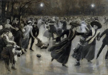 ""En fest på isen" (Party on the Ice) Skatere i Belle Epoque-maleriet af Wilhelm Gause (1853-1916)