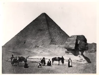 Sfinksen og den store pyramide af Khufu i Giza, ca. 1860