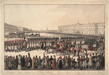 En gennemgang af det russiske infanteri på Slotspladsen i Skt. Petersborg, 1809-1813