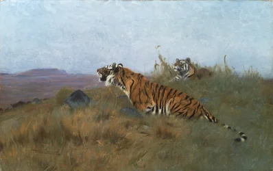 Tigre, der forfølger deres bytte (maleri)
