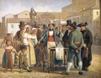 En charlatan sælger blacking på Piazza Barberini i Rom