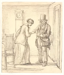 En yngre dame modtager er brev af postbudet