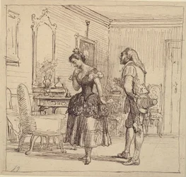Rosina giver Figaro brevet til grev Almaviva. (Barberen i Sevilla)