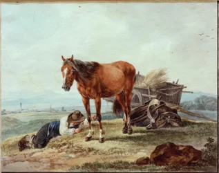 Sovende gårddreng med hest