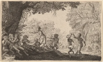 Bacchanal med et dansende par til højre.