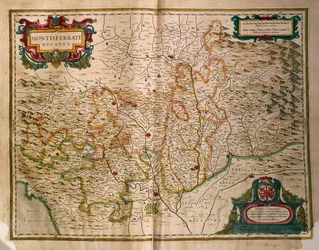 Kort over hertugdømmet Monferrato, fra Regionum Italiae, af Willem Blaeu, gravering