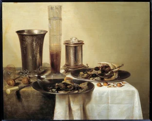 Stilleben med sølvbægermaleri af Willem Claeszoon Heda (1594-1670) 1637 Dim. 0,44 x 0,55 m - Stilleben med sølvpokal. Maleri af Willem Claeszoon Heda (1594-1670)