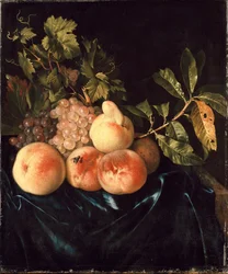 Stilleben af ferskner og druer, 1705