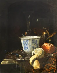 ""Stilleben med en kinesisk porcelænsskål" Maleri af Willem Kalf (1619-1693) Olie på lærred, 52,5x41,8 - Fondation Custodia