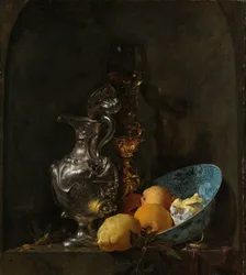 Stilleben med en sølvkande og en porcelænsskål Stilleben med en sølvkande