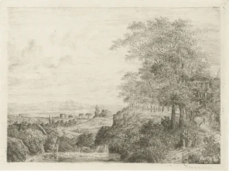 Sydlandskab med Tempel og Figurer