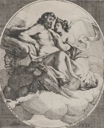 Jupiter og Juno sad på skyer med en ørn, der holder tordenskyder under til venstre, 1631.