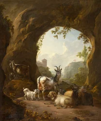 Geder og får i en grotte