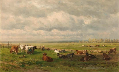 Englandskab med kreaturer Weidelandschap met vee