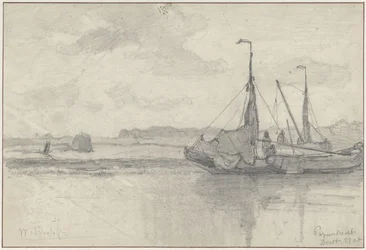 Fiskerbåde i et landskab i Papendrecht