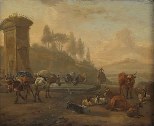 Husdyr ved en springvand