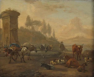 Husdyr ved et springvand