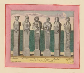 Hermer af Merkur, Minerva, Jupiter, Juno, Apollon og Dafne