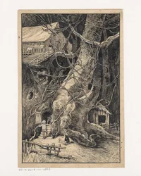 Miniature hus mod et træ