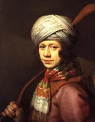 En ung bueskytte (olie på panel)