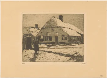 Snedækkede huse på en vej i Ede