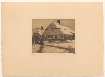 Snedækkede huse på en vej i Ede