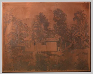 Buitenzorg, hus med en vulkan i baggrunden