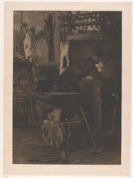 Smed ved bålet i en smedje i Wijk bij Duurstede Forge with fire (Jan) (original titel)