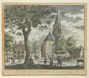 Kirke og tingsted i Hilversum i 1762 (før branden 1766) Kirken og Regthuset i Hilversum (titel på objektet)