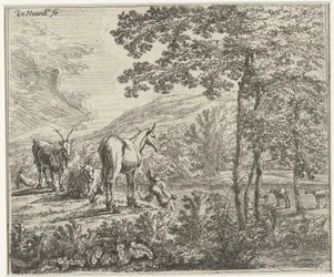 Landskab med et muldyr og geder