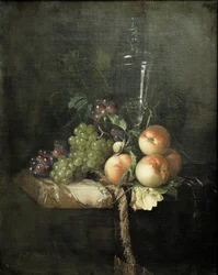 Druer, ferskner og store glas