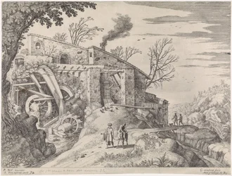 Landskab med en vandmølle og den barmhjertige samaritaner Italienske landskaber (serietitel)