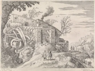 Landskab med en vandmølle og den barmhjertige samaritaner Italienske landskaber (serietitel)