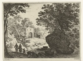 Par og barn ved vandmølle Italienske landskaber (serietitel)