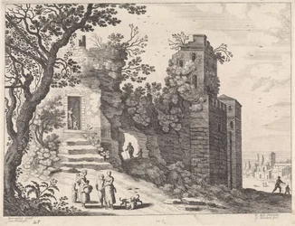 Ruin med en gruppe kvinder og børn Italienske landskaber (serietitel)