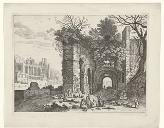 Hvilende familie foran en ruin Italienske landskaber (serietitel)