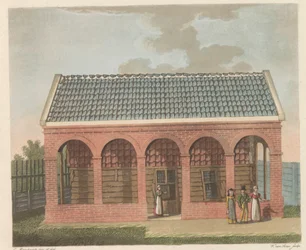 Tsar Peters hus i Zaandam, 1824 The House of Czar Peter den Grooten i den Jare 1697 beboet i Zaandam / La Chaumière Habitée af Czar Pierre le Grand à Zaandan en 1697 (titel på objekt)