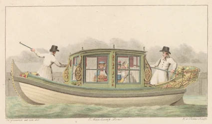 Zaan teltjagt, 1816 Et Noord-Hollandsch Tentjagtje på Zaan / Une barque de Compagnie nommée Tentjagje à Zaandam (titel på objektet)