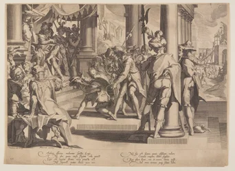 Retfærdighedens allegori, lovens hellighed, planche 12 fra Retfærdighedens troner (Thronus Iustitiae)