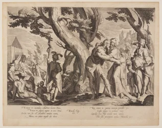 Mødet mellem Moses og Jethro, planche 1 fra Retfærdighedens Troner (Thronus Iustitiae)