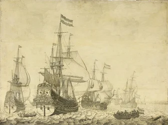 Havlandskab med hollandske krigsmænd, herunder Drenthe og prins Frederick-Henry, ca. 1670 (maleri på panel)