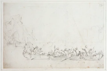 En kamp i både mellem hollandske eller engelske og barbariske pirater, ca. 1675 (kridt)