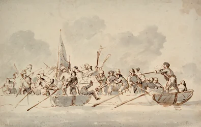 En kamp i både med barbariske pirater, ca. 1685 (tegning)