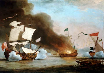 Et engelsk skib i kamp med Barbary Corsairs, ca. 1680, ca. 1685 (olie på lærred)