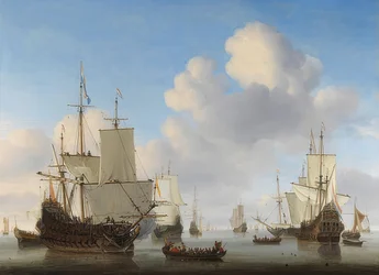 Nederlandske skibe på et roligt hav. Omkring 1665