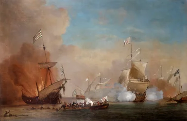 Pirater angriber et skib fra den britiske flåde, 17. århundrede