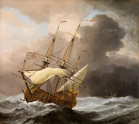Det engelske skib Hampton Court i en storm, 1678-80