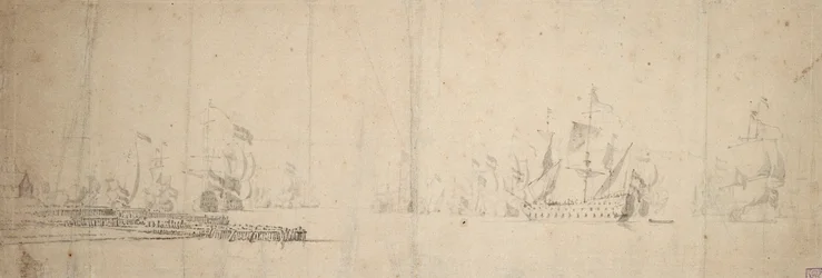En hollandsk flåde på vej ud fra en mole, ca. 1665 (grafit, gråvask)