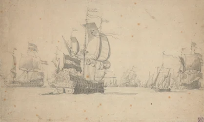 En hollandsk eskadre i kampformation, maj 1672, ca. 1672 (blyant, lakering)